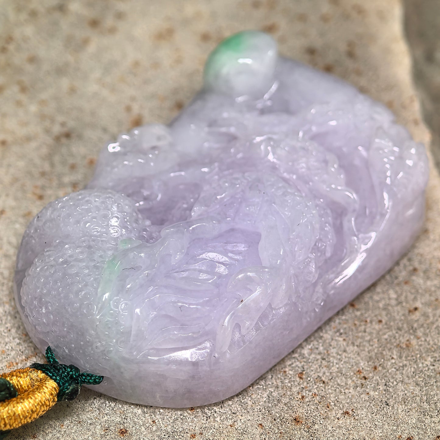 Natural Grade-A Jadeite Glutinous Light Purple Dragon Pendant · Burmese Jade
