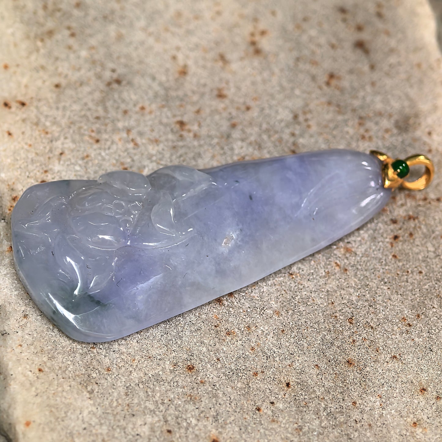 Natural Grade-A Icy Glutinous Blue-Lavender Lotus Jadeite Pendant · Burmese Jade