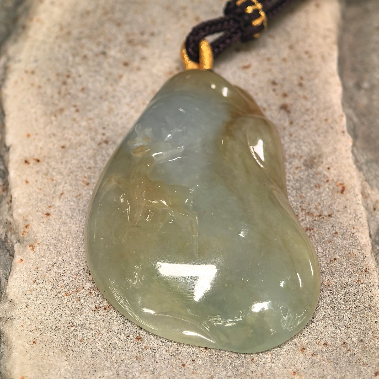 Natural Grade-A Glutinous Yellow-Green Deer Jadeite Pendant · Burmese Jade