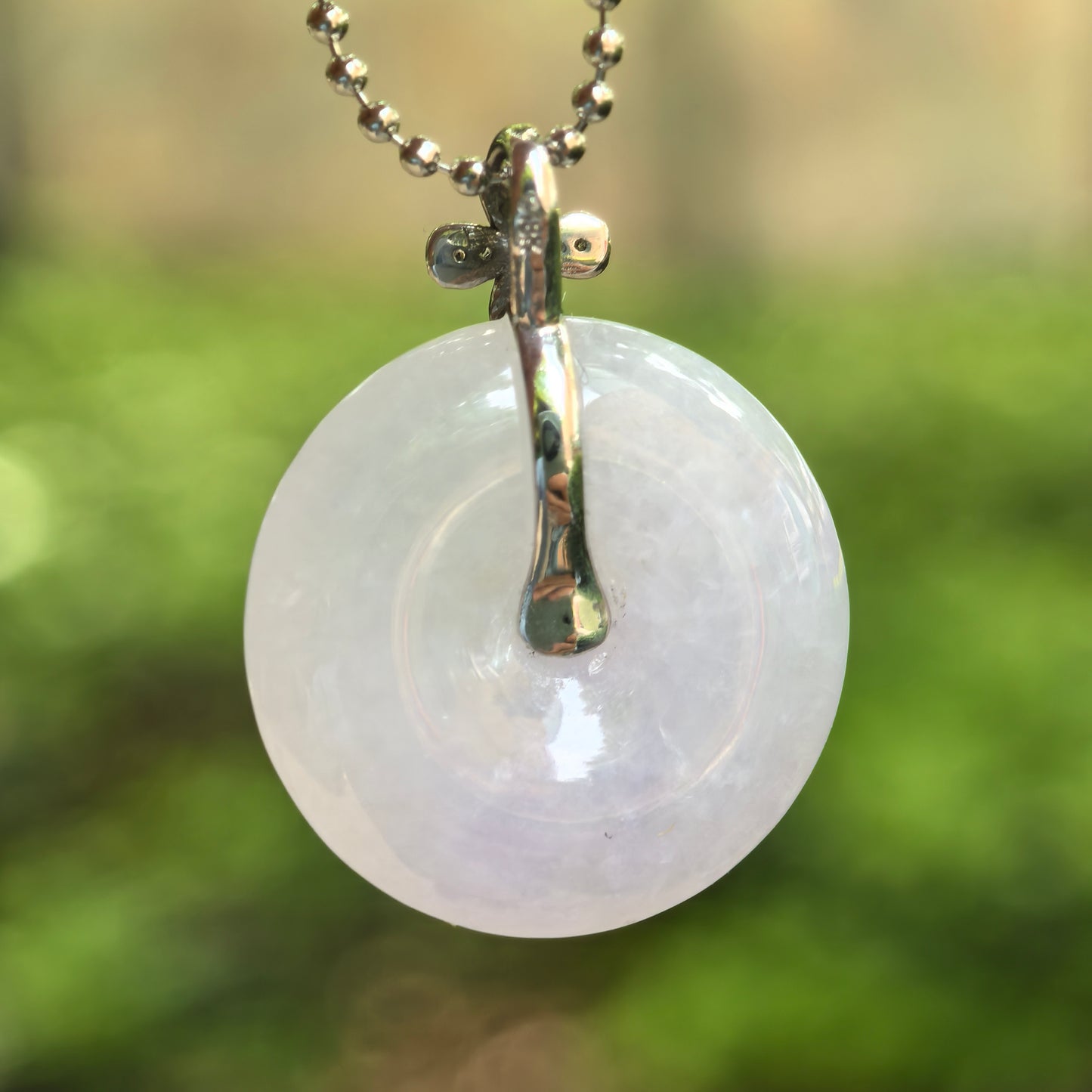 Natural Grade-A Glutinous Light Lavender 18K Gold Peace Pendant Jadeite Pendant · Burmese Jade