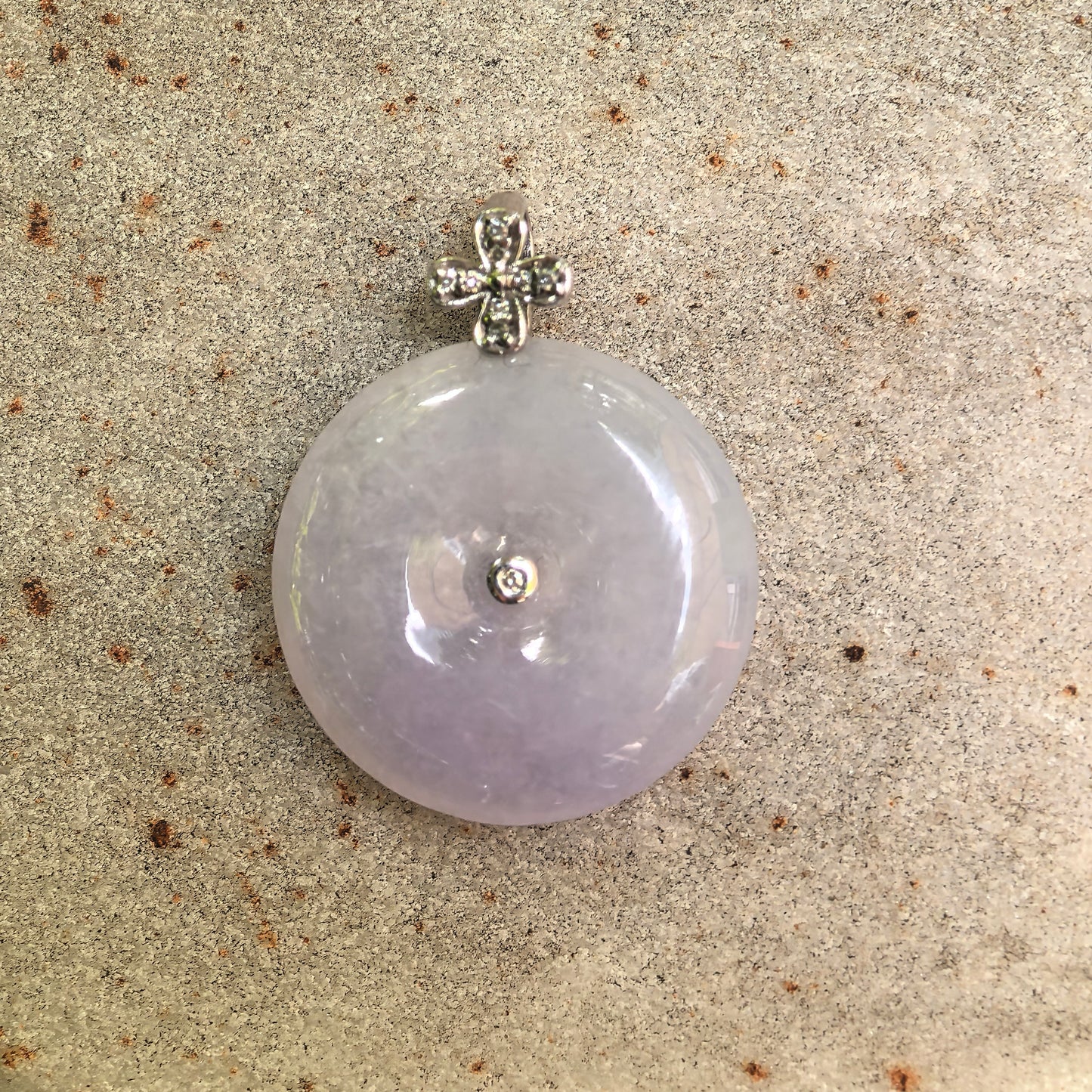 Natural Grade-A Glutinous Light Lavender 18K Gold Peace Pendant Jadeite Pendant · Burmese Jade