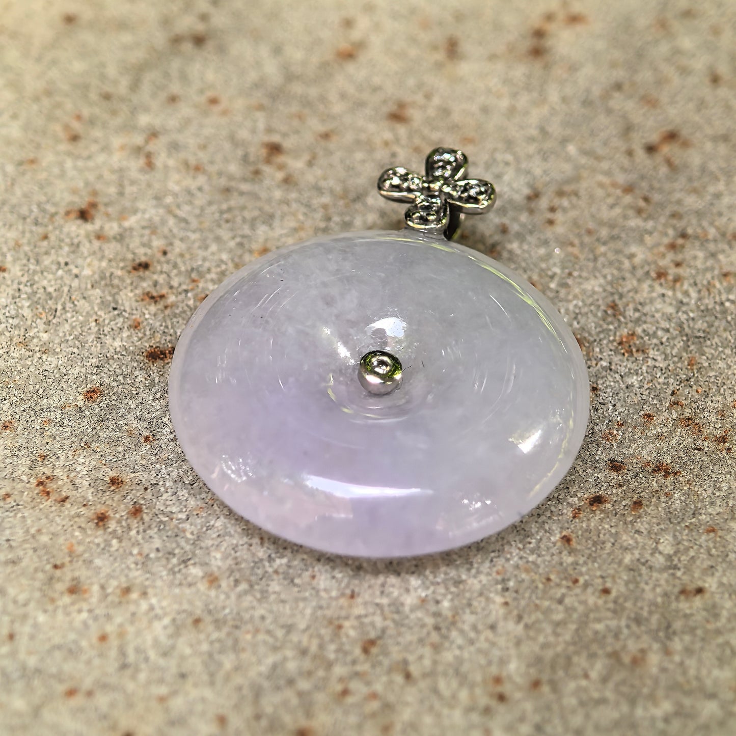 Natural Grade-A Glutinous Light Lavender 18K Gold Peace Pendant Jadeite Pendant · Burmese Jade