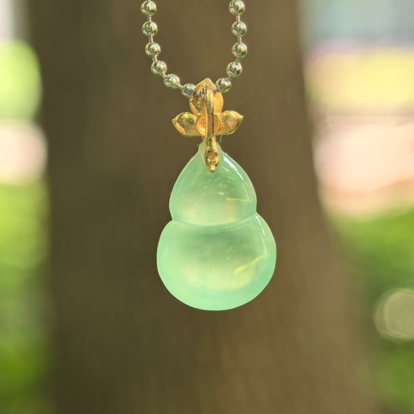 Natural Grade-A Icy Light Green Gourd Jadeite Pendant · Burmese Jade