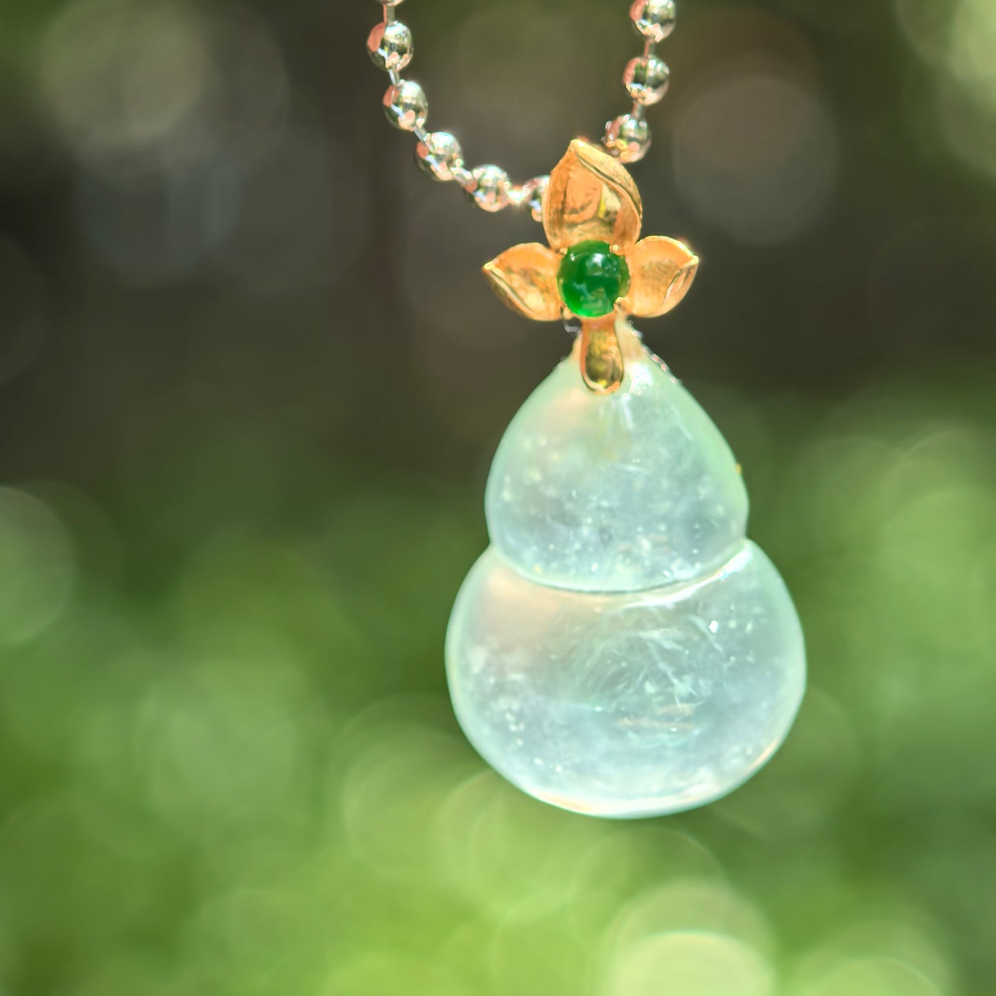 Natural Grade-A Icy Light Green Gourd Jadeite Pendant · Burmese Jade