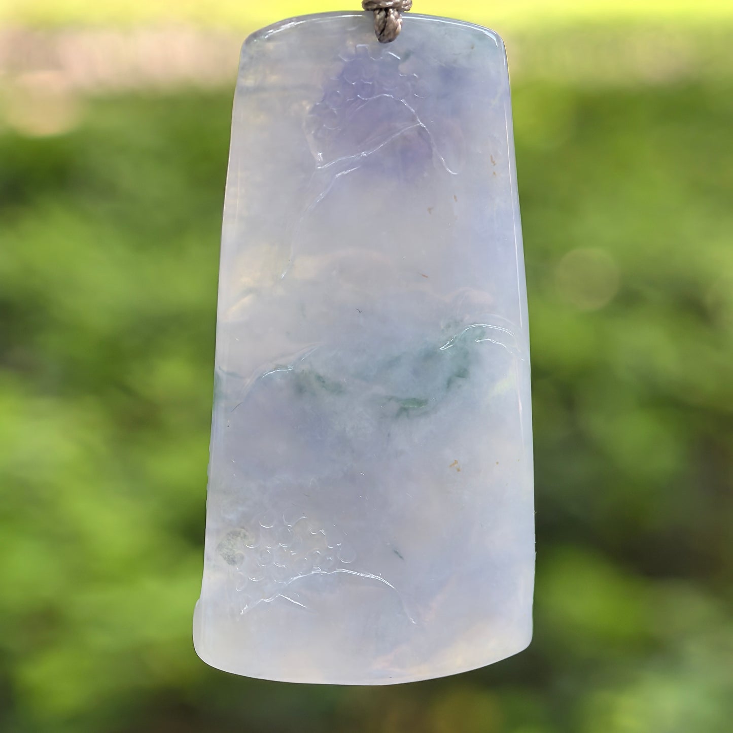 Natural Grade-A Icy Glutinous Purple Landscape Plaque Jadeite Pendant · Burmese Jade