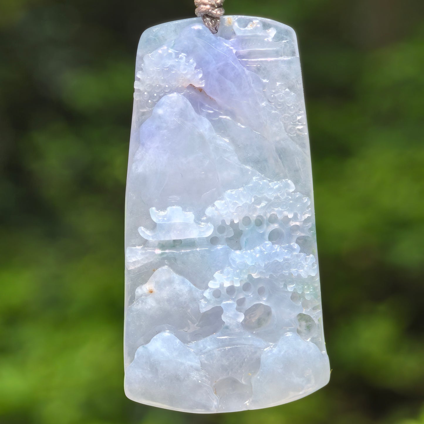 Natural Grade-A Icy Glutinous Purple Landscape Plaque Jadeite Pendant · Burmese Jade