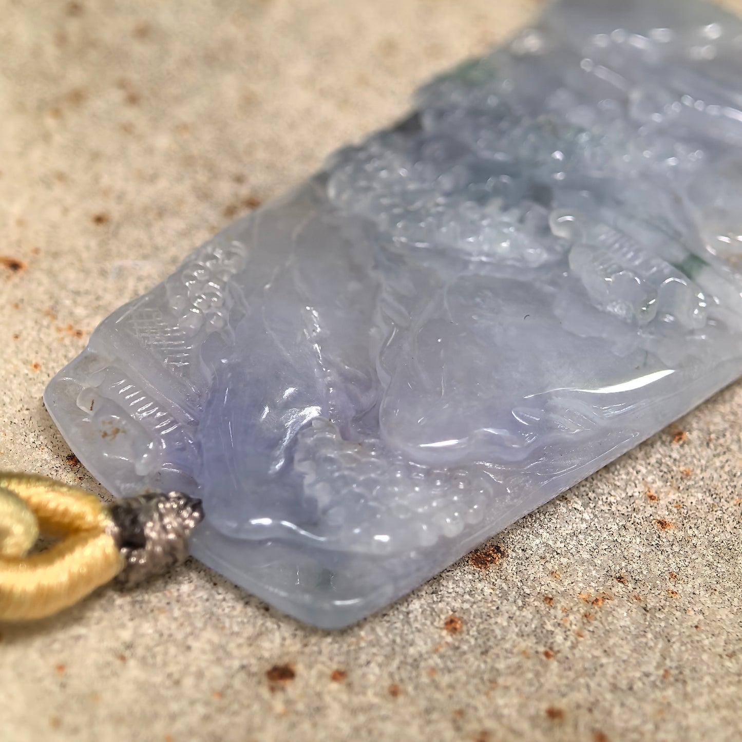 Natural Grade-A Icy Glutinous Purple Landscape Plaque Jadeite Pendant · Burmese Jade