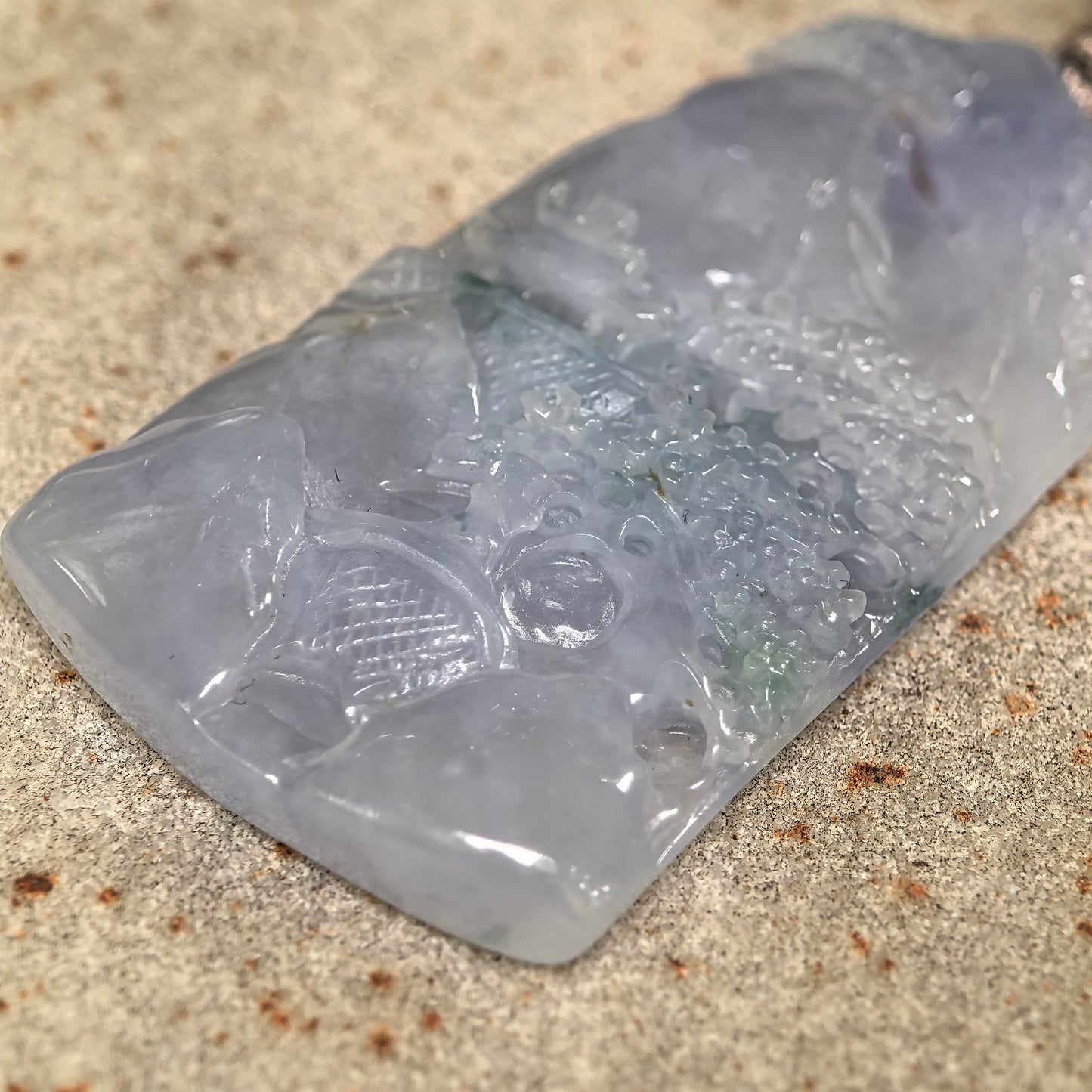 Natural Grade-A Icy Glutinous Purple Landscape Plaque Jadeite Pendant · Burmese Jade