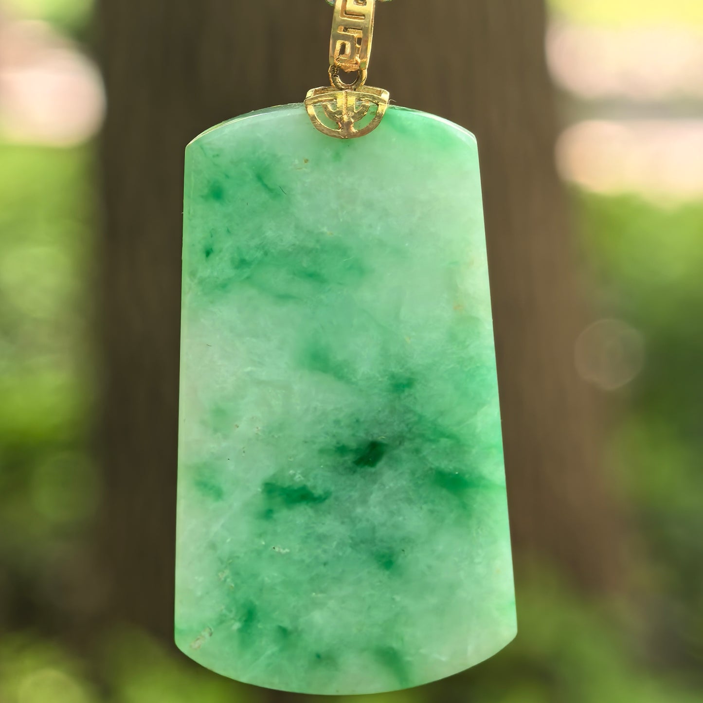 Natural Grade-A Glutinous Floating Green Plain Plaque Pendant · Burmese Jade