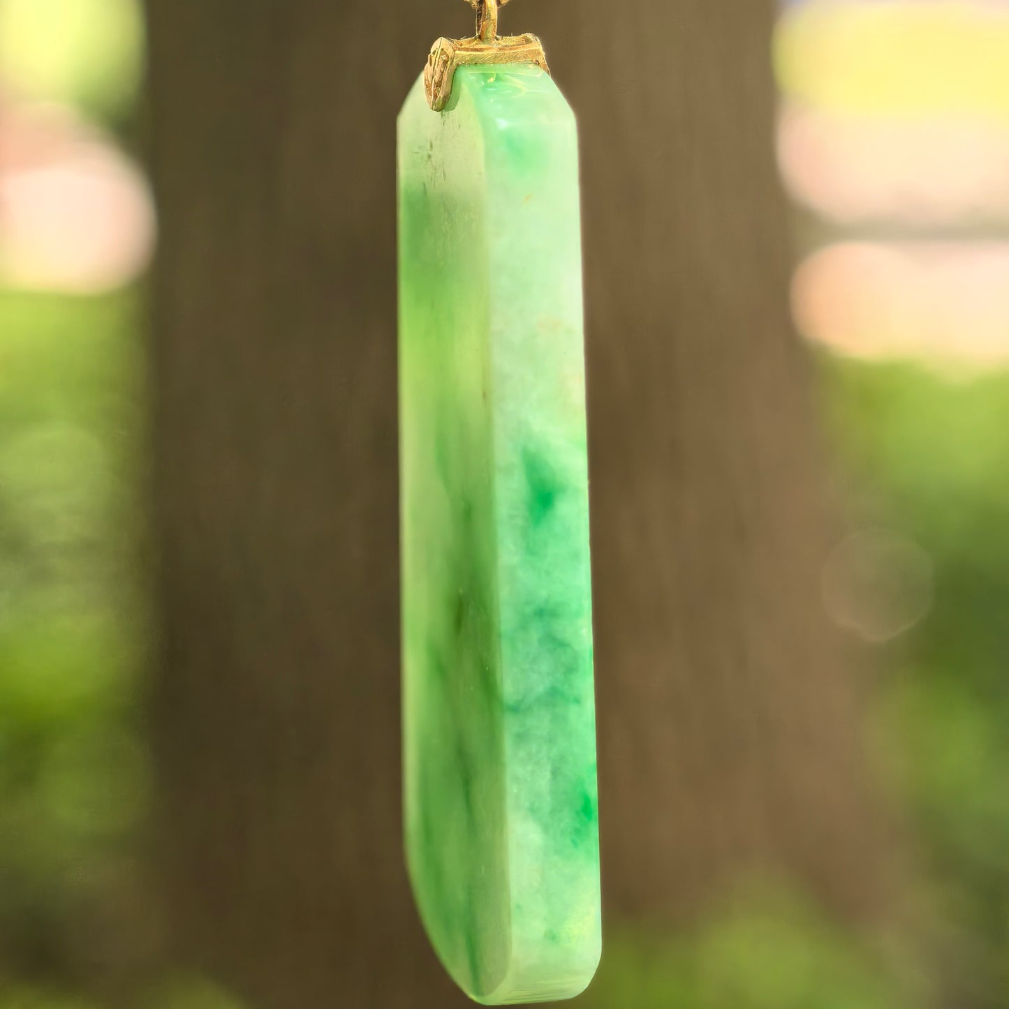Natural Grade-A Glutinous Floating Green Plain Plaque Pendant · Burmese Jade