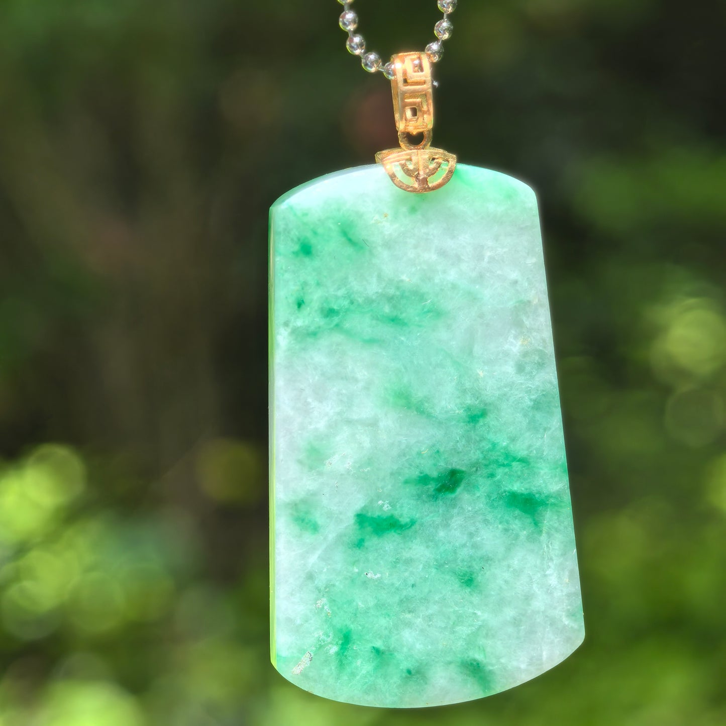 Natural Grade-A Glutinous Floating Green Plain Plaque Pendant · Burmese Jade