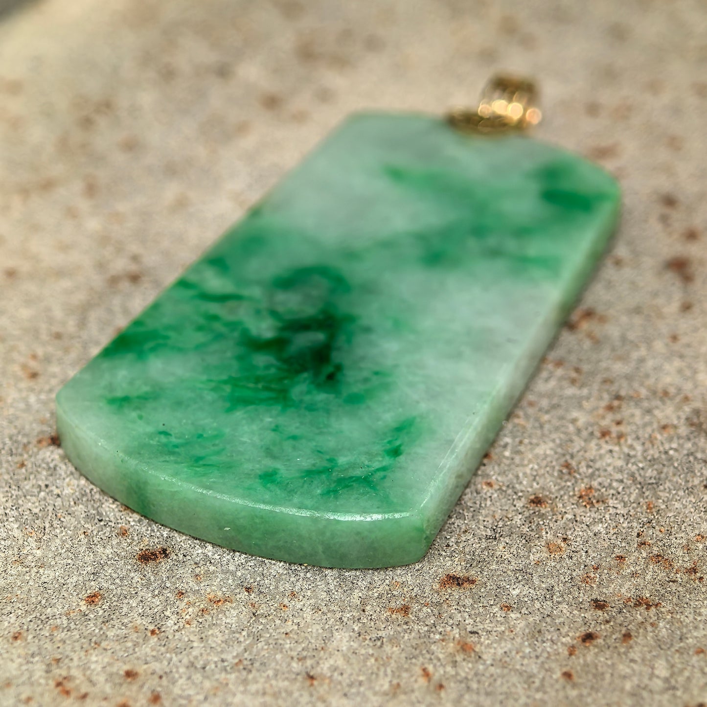 Natural Grade-A Glutinous Floating Green Plain Plaque Pendant · Burmese Jade