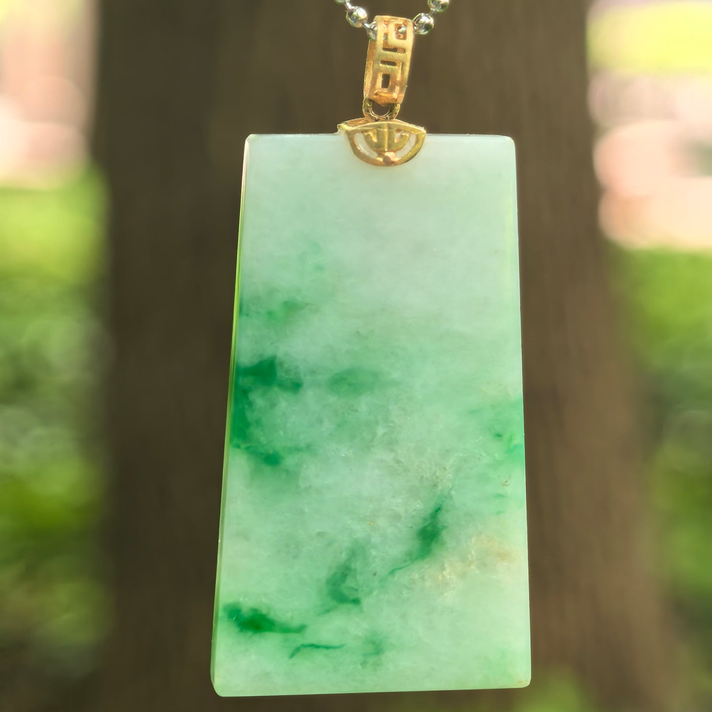Natural Grade-A Jadeite Glutinous Floating Green Plain Plaque Pendant · Burmese Jade