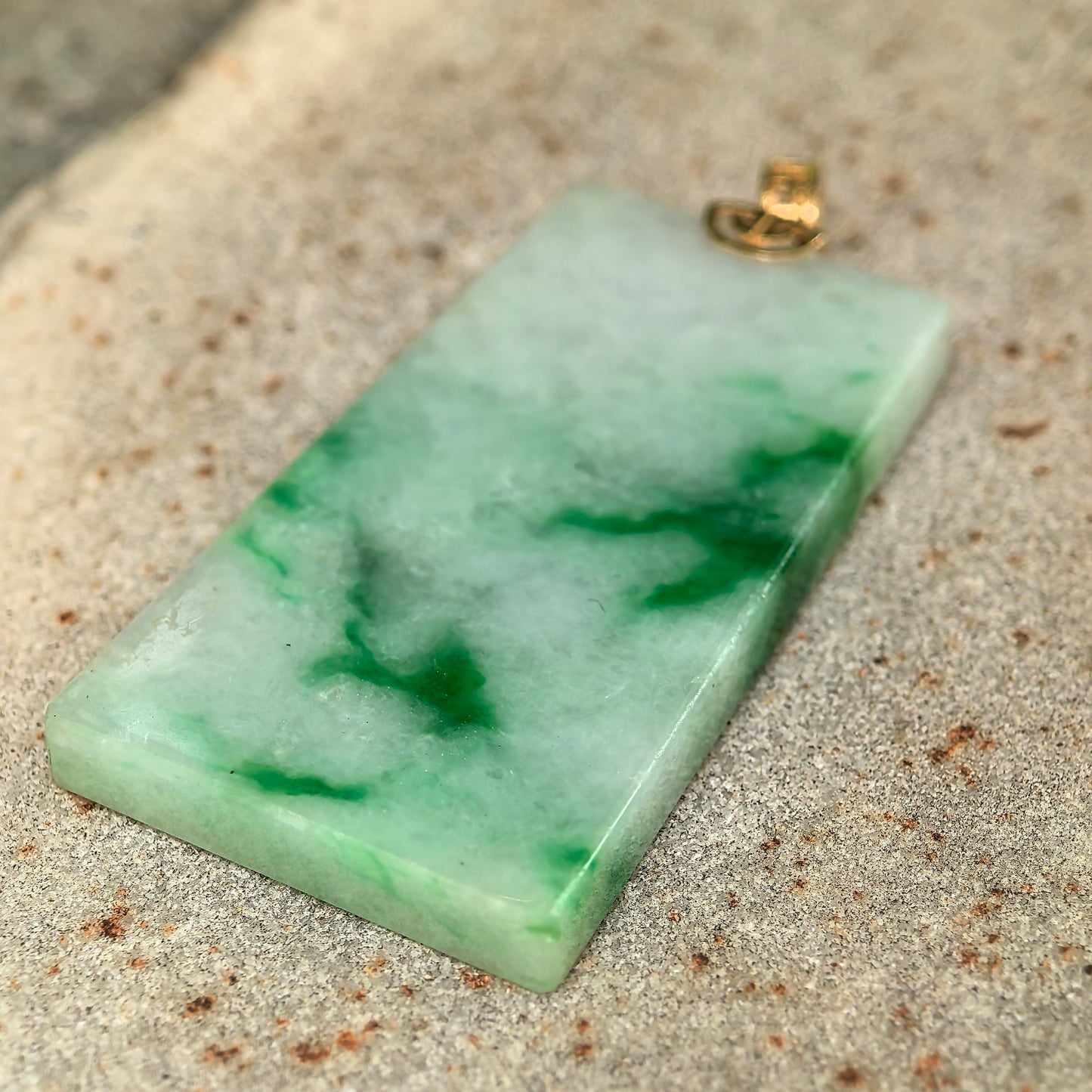 Natural Grade-A Jadeite Glutinous Floating Green Plain Plaque Pendant · Burmese Jade