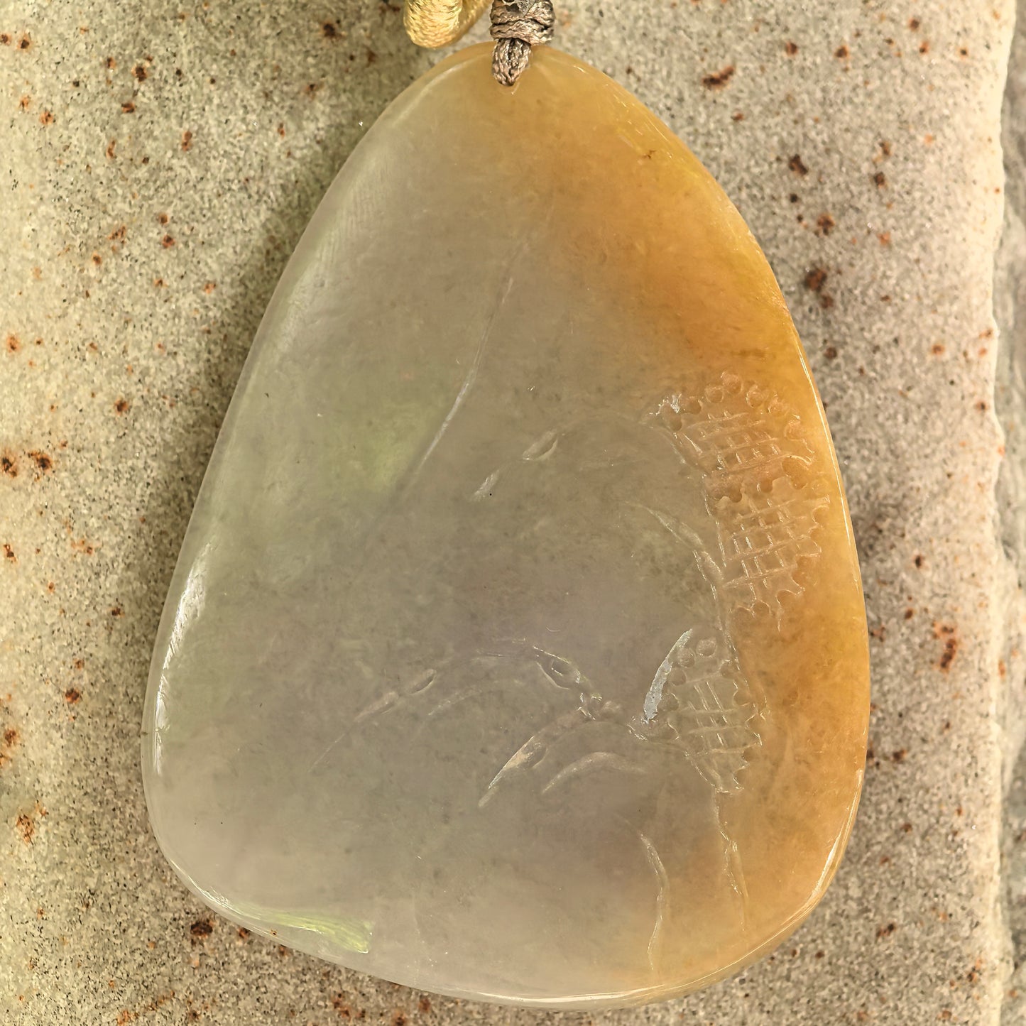 Natural Grade-A Glutinous Yellow-White Landscape Jadeite Pendant · Burmese Jade