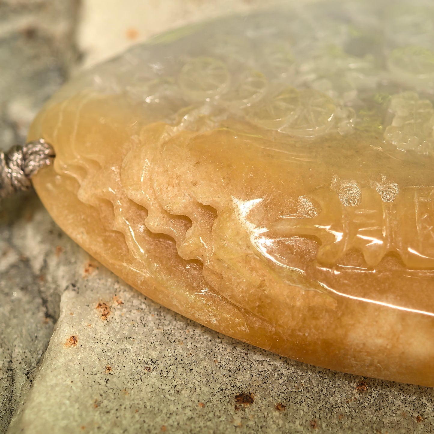 Natural Grade-A Glutinous Yellow-White Landscape Jadeite Pendant · Burmese Jade