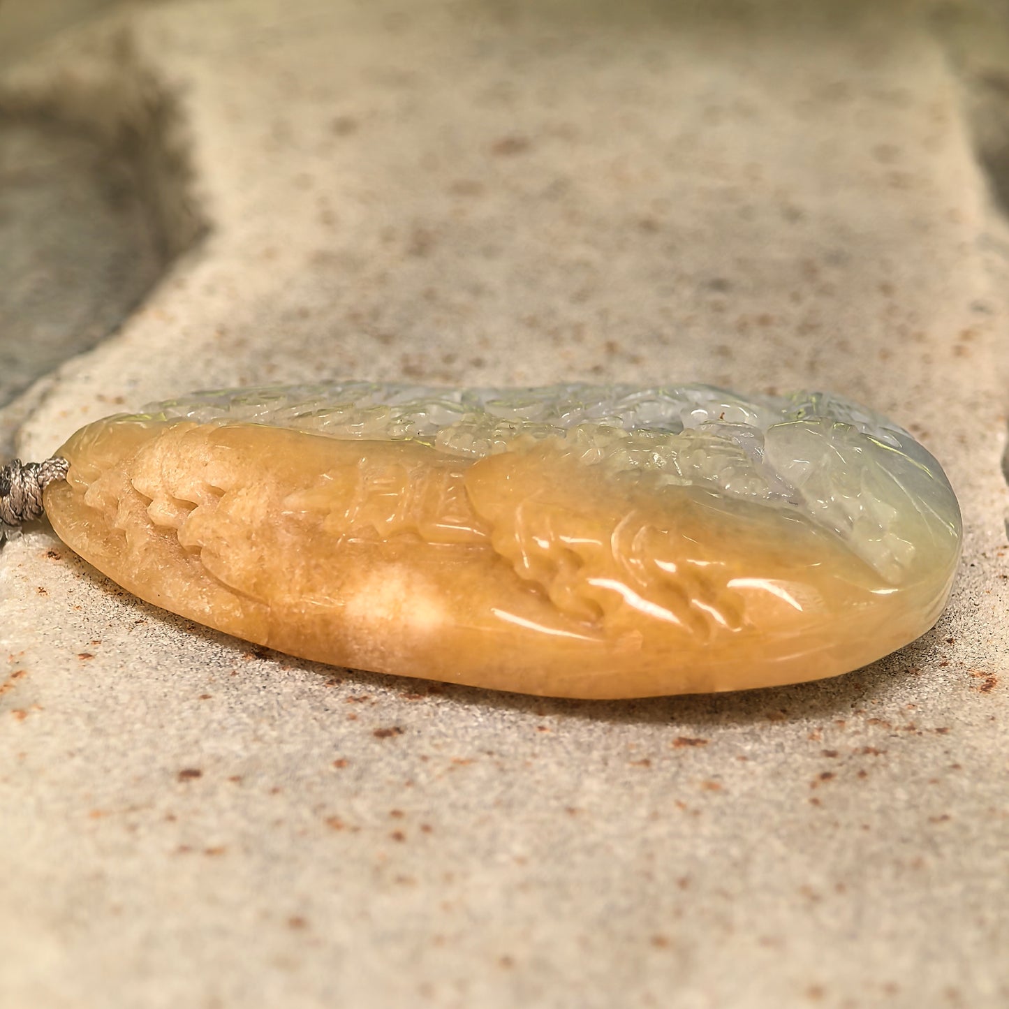 Natural Grade-A Glutinous Yellow-White Landscape Jadeite Pendant · Burmese Jade