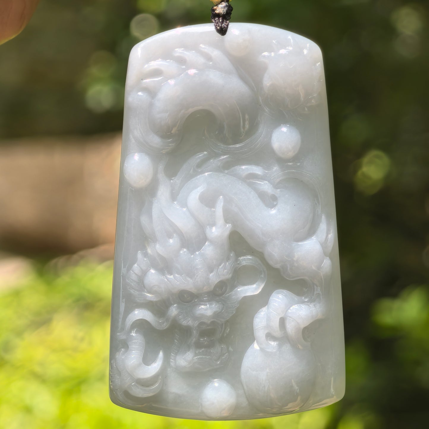 Natural Grade-A Fine Glutinous Blue Base Dragon Jadeite Plaque Pendant · Burmese Jade