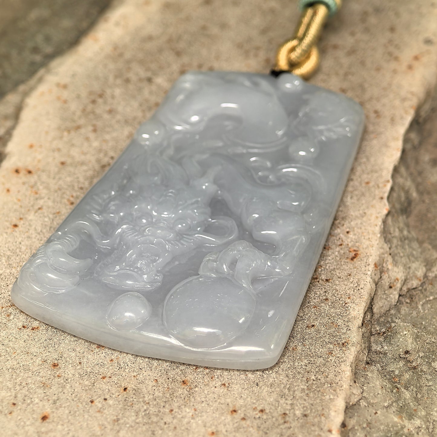 Natural Grade-A Fine Glutinous Blue Base Dragon Jadeite Plaque Pendant · Burmese Jade