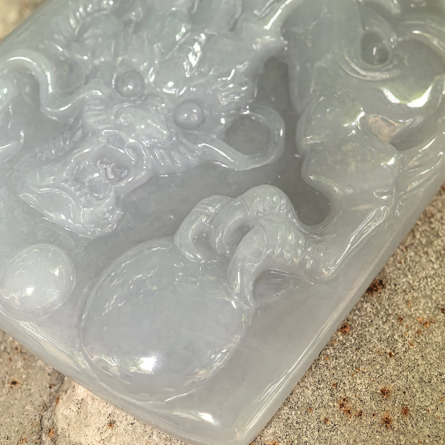 Natural Grade-A Fine Glutinous Blue Base Dragon Jadeite Plaque Pendant · Burmese Jade