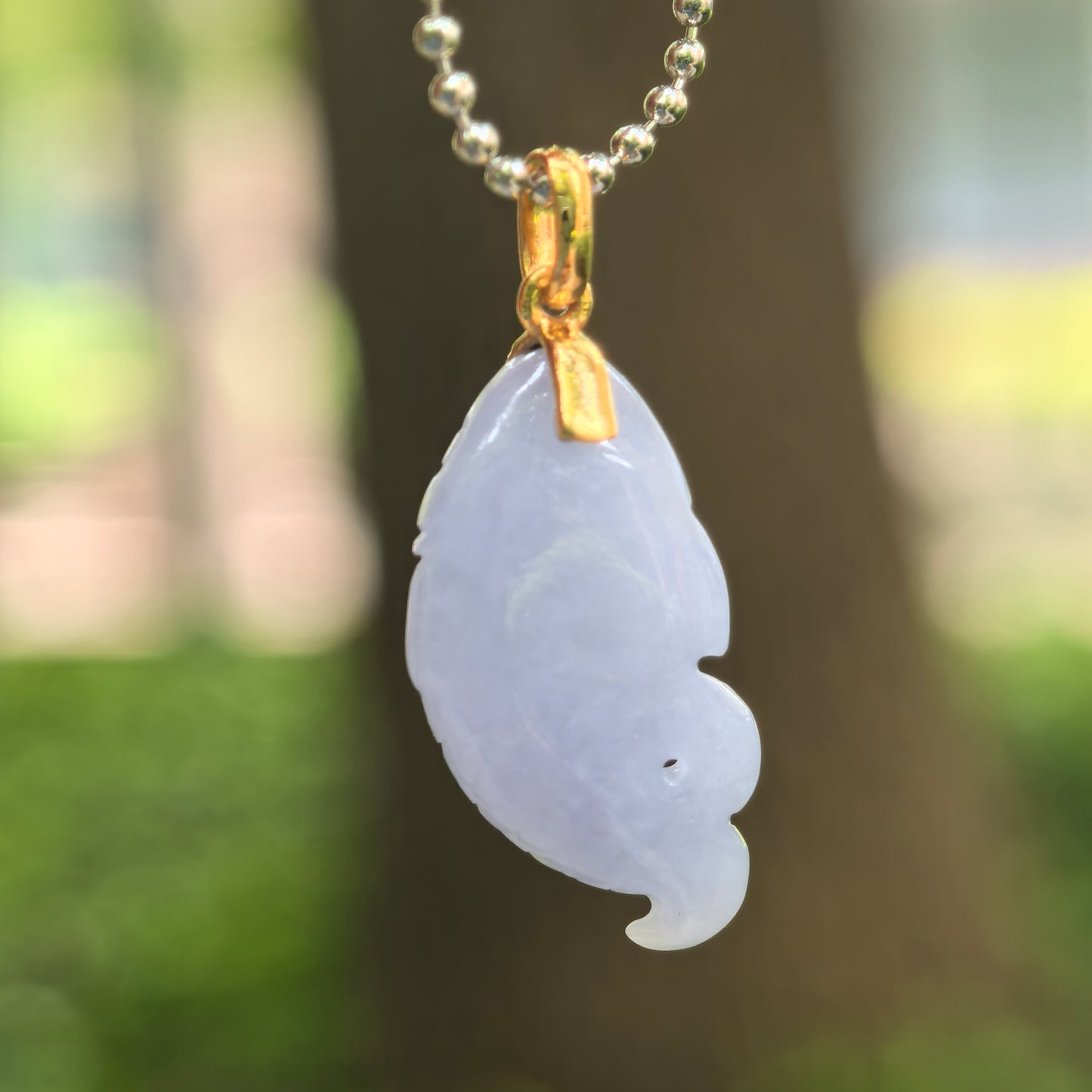 Natural Grade-A Glutinous Lavender Fish Jadeite Pendant · Burmese Jade