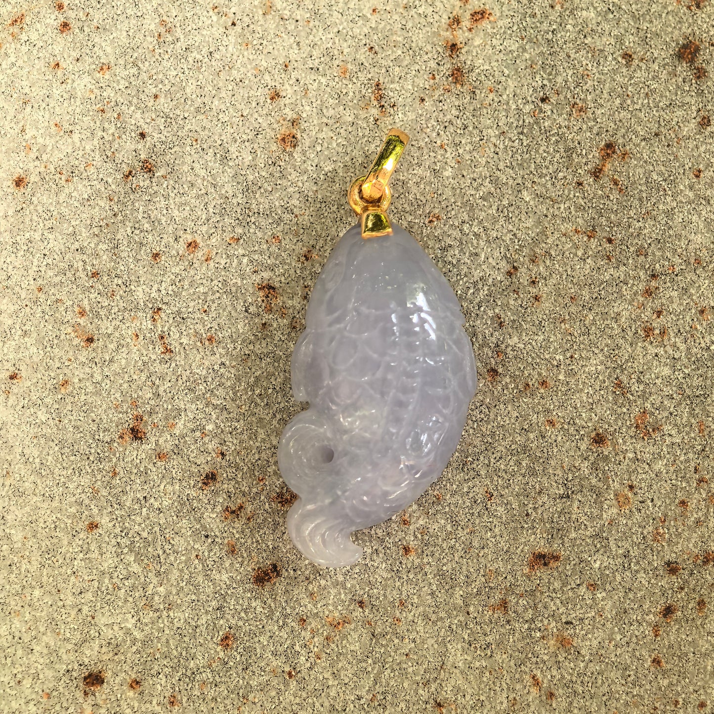 Natural Grade-A Glutinous Lavender Fish Jadeite Pendant · Burmese Jade