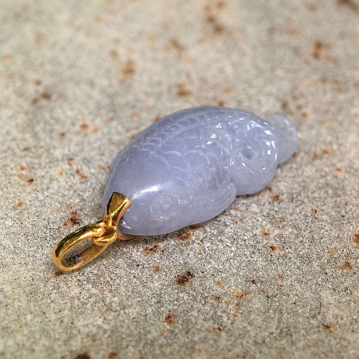 Natural Grade-A Glutinous Lavender Fish Jadeite Pendant · Burmese Jade