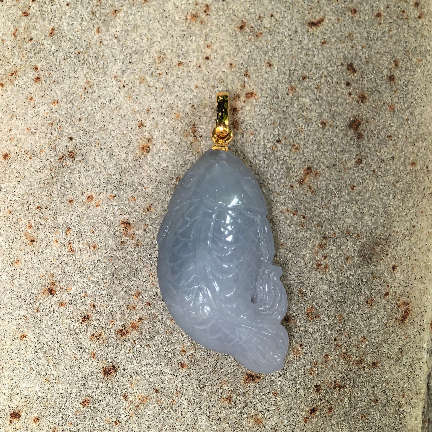 Natural Grade-A Glutinous Lavender Fish Jadeite Pendant · Burmese Jade