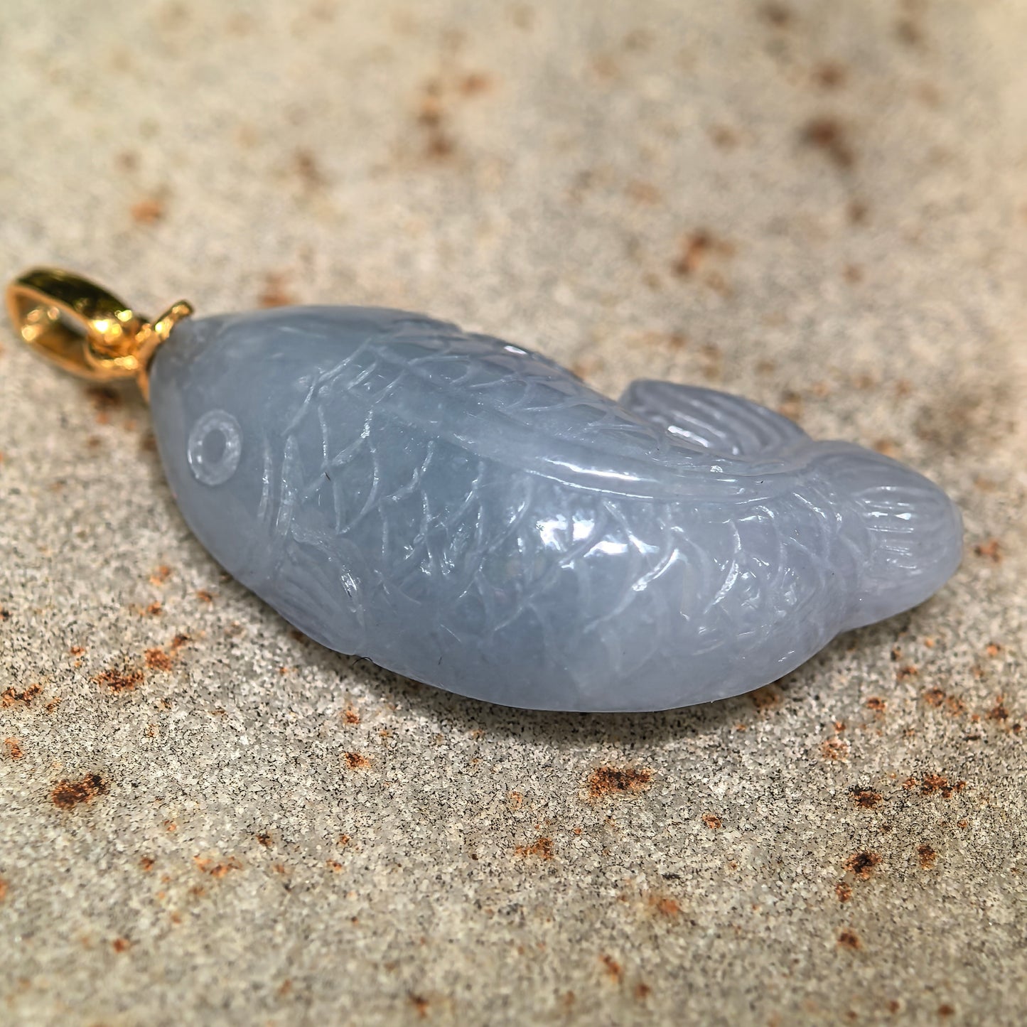 Natural Grade-A Glutinous Lavender Fish Jadeite Pendant · Burmese Jade