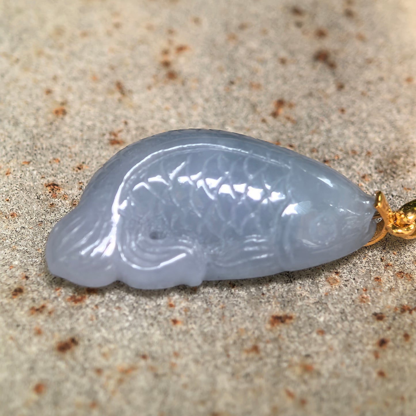 Natural Grade-A Glutinous Lavender Fish Jadeite Pendant · Burmese Jade