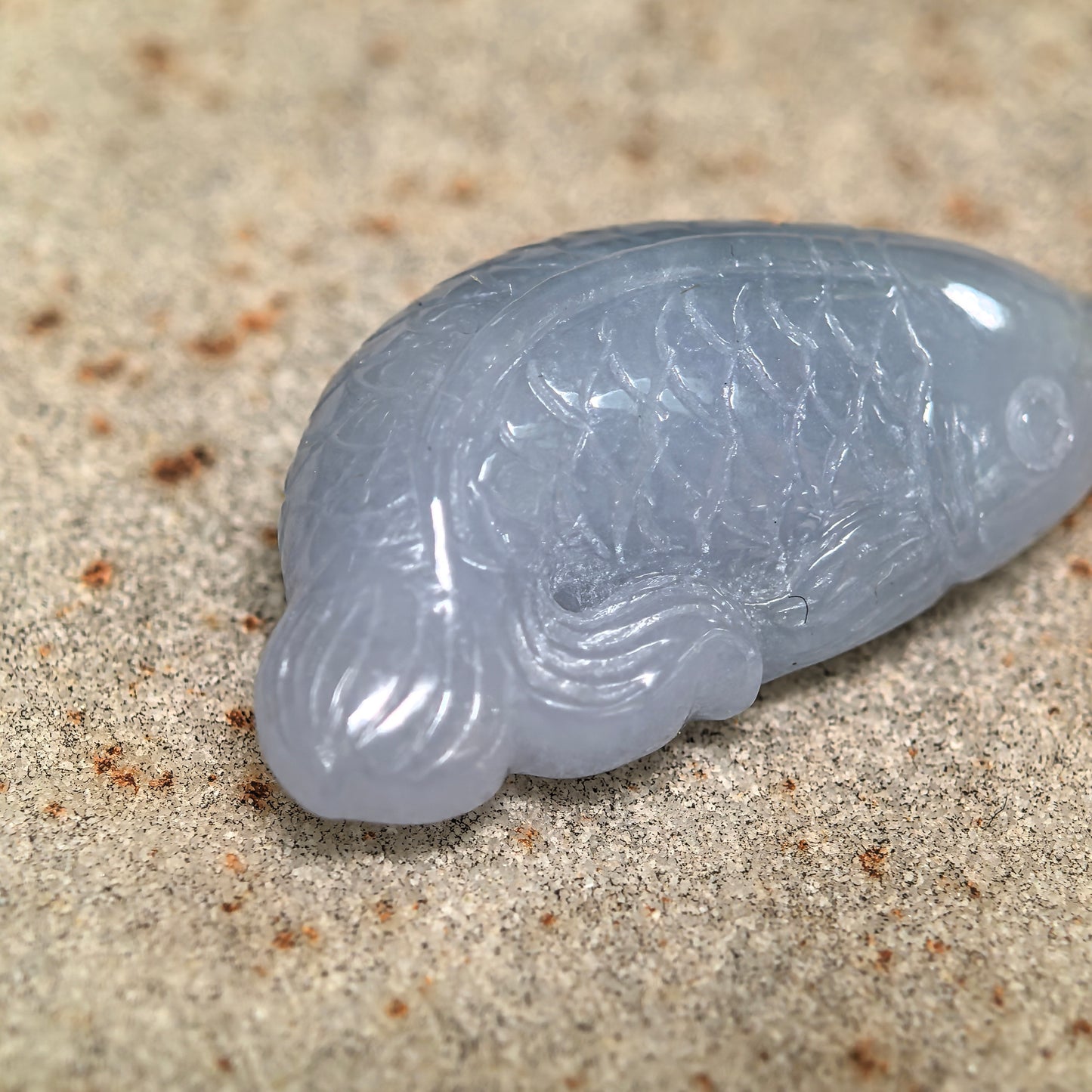 Natural Grade-A Glutinous Lavender Fish Jadeite Pendant · Burmese Jade