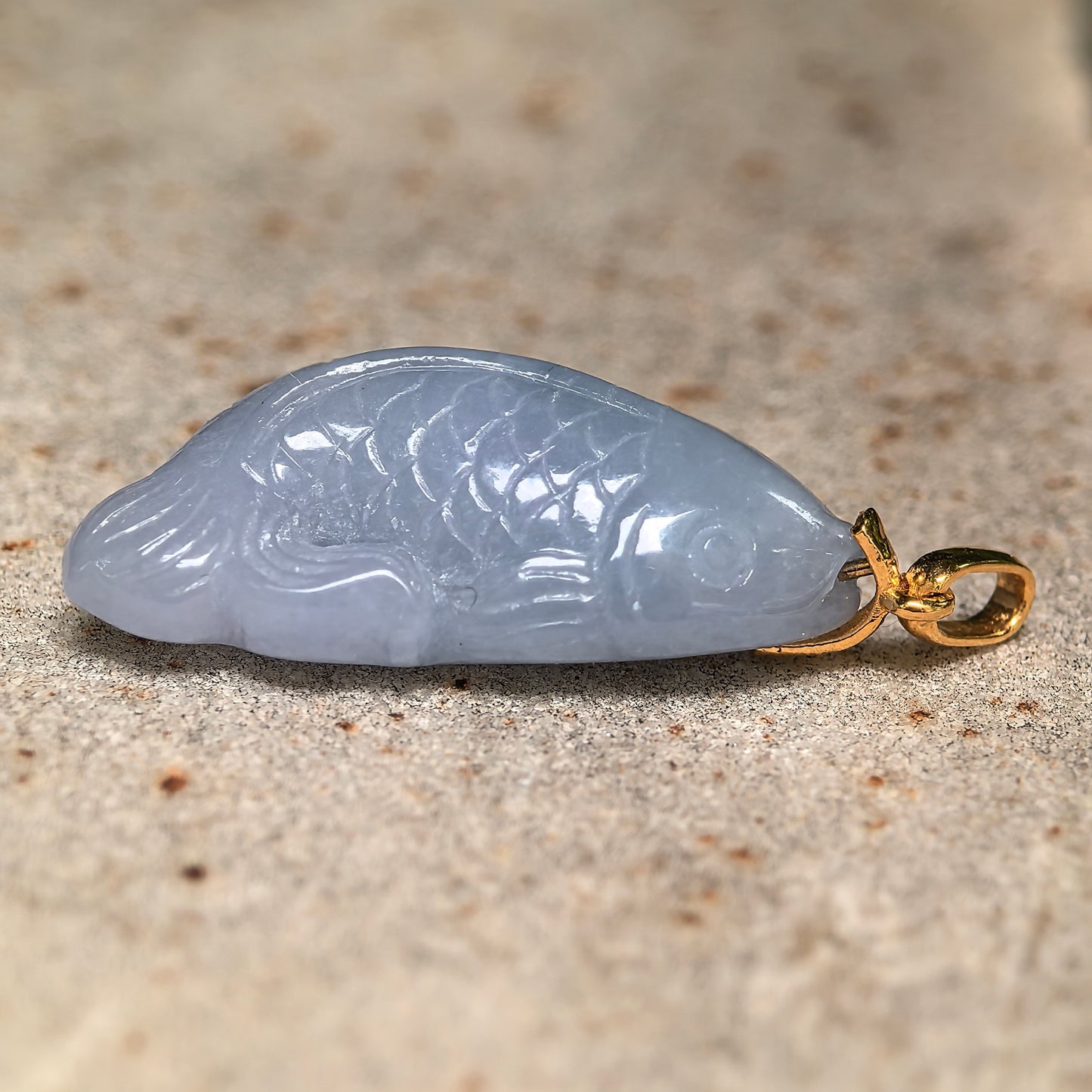 Natural Grade-A Glutinous Lavender Fish Jadeite Pendant · Burmese Jade