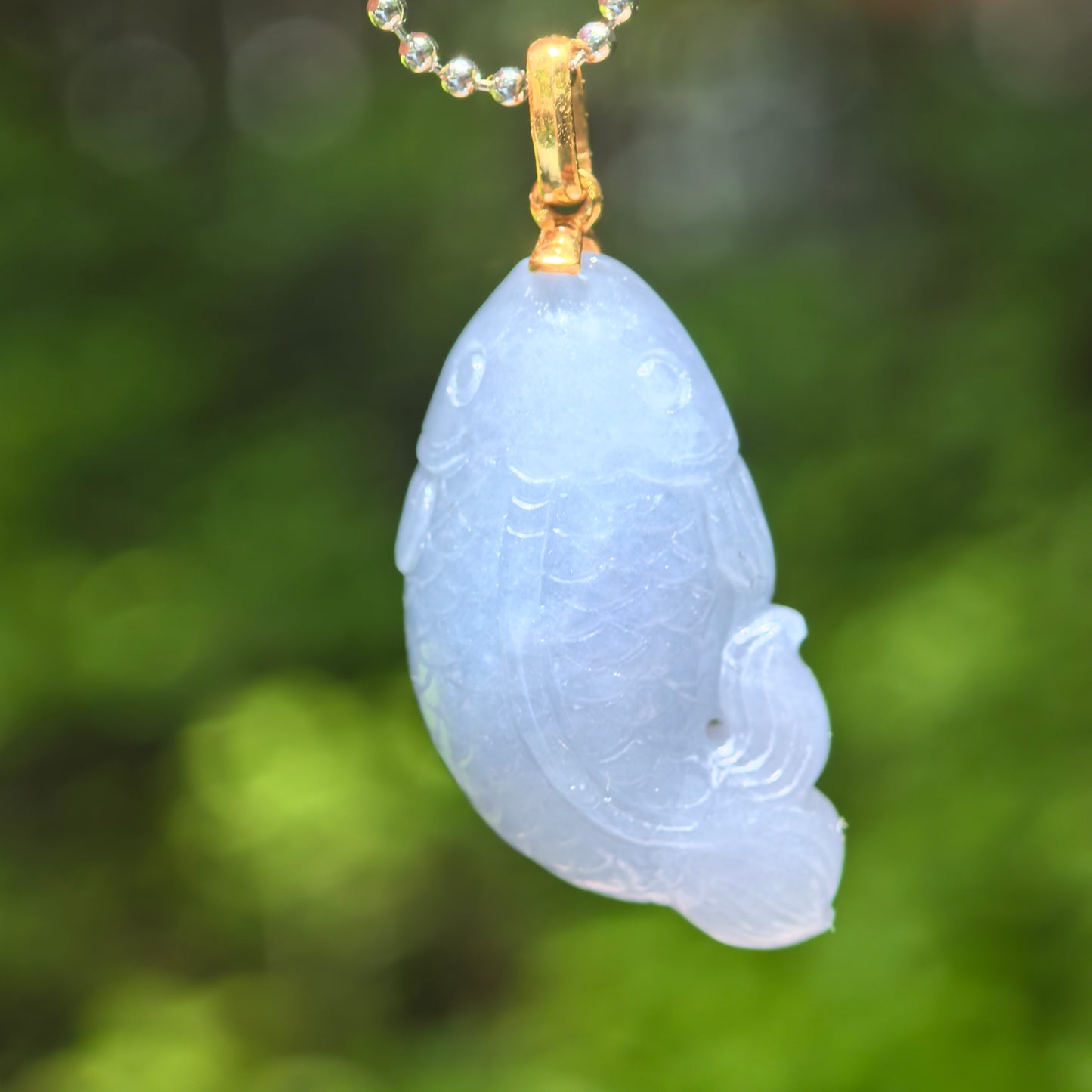 Natural Grade-A Glutinous Lavender Fish Jadeite Pendant · Burmese Jade