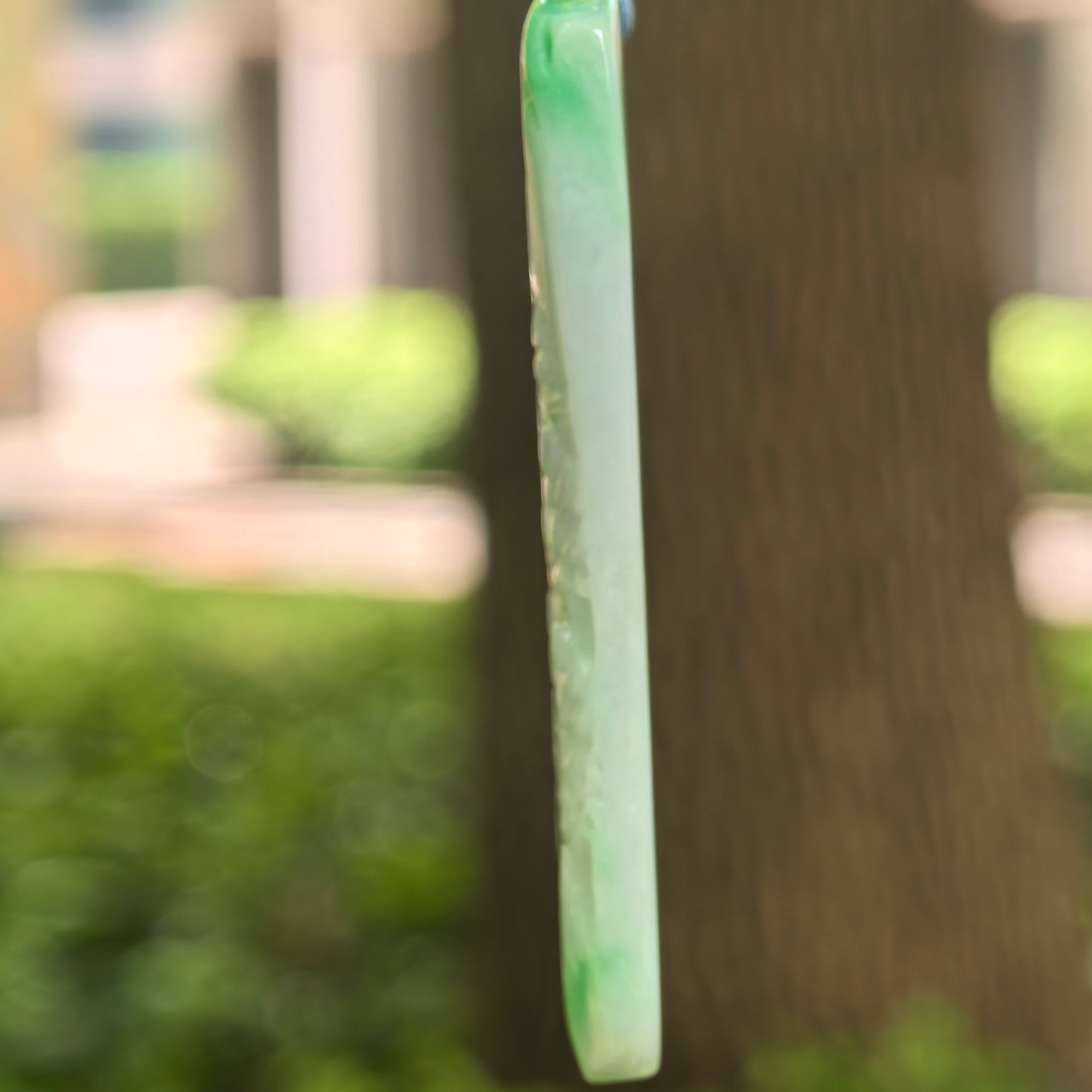 Natural Grade-A Glutinous White-Base Green Landscape Plaque Jadeite Pendant · Burmese Jade