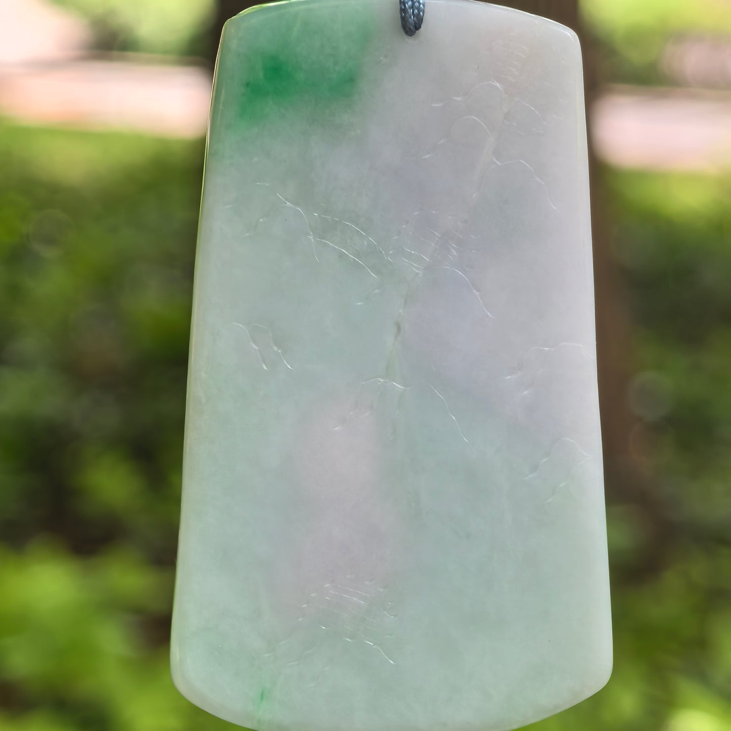 Natural Grade-A Glutinous White-Base Green Landscape Plaque Jadeite Pendant · Burmese Jade