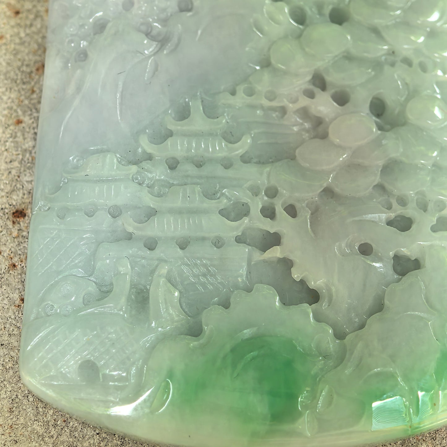 Natural Grade-A Glutinous White-Base Green Landscape Plaque Jadeite Pendant · Burmese Jade