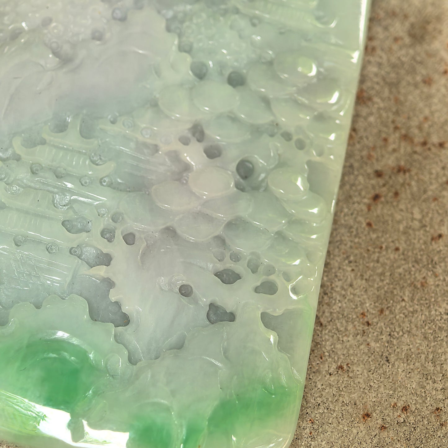 Natural Grade-A Glutinous White-Base Green Landscape Plaque Jadeite Pendant · Burmese Jade