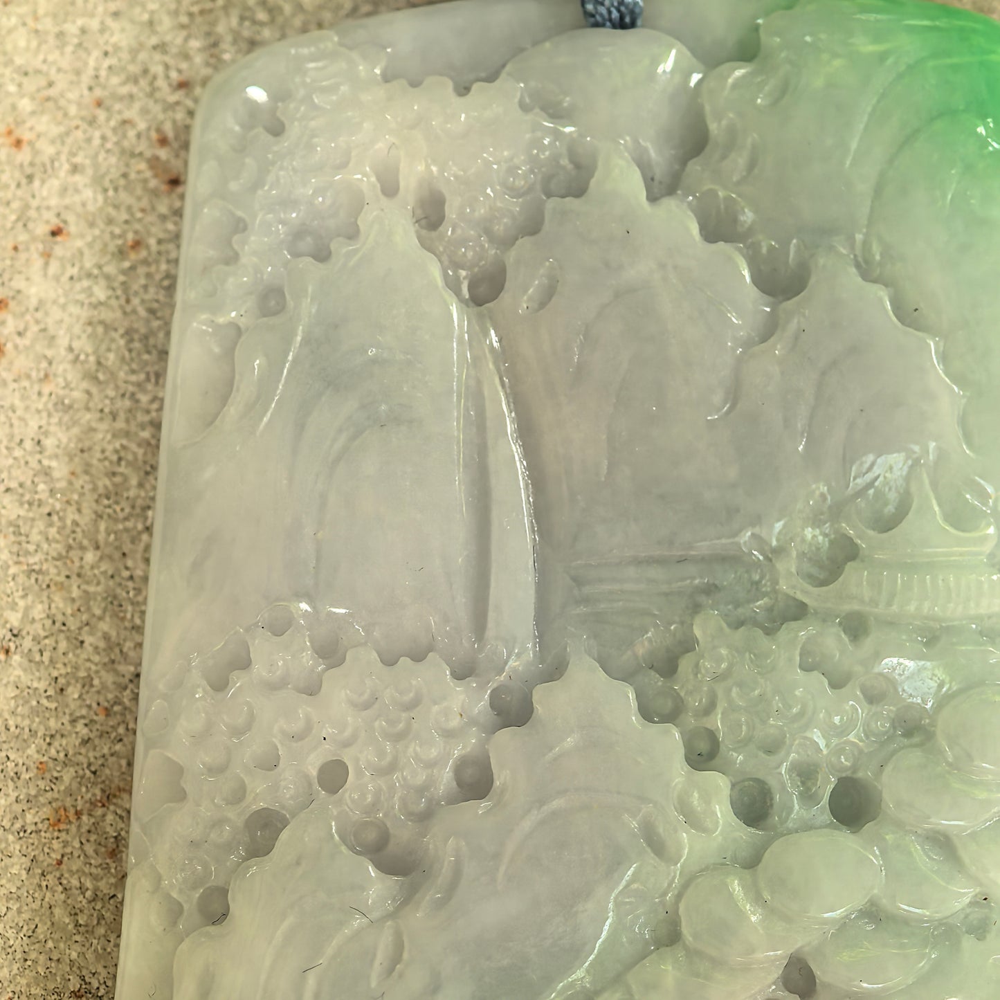 Natural Grade-A Glutinous White-Base Green Landscape Plaque Jadeite Pendant · Burmese Jade