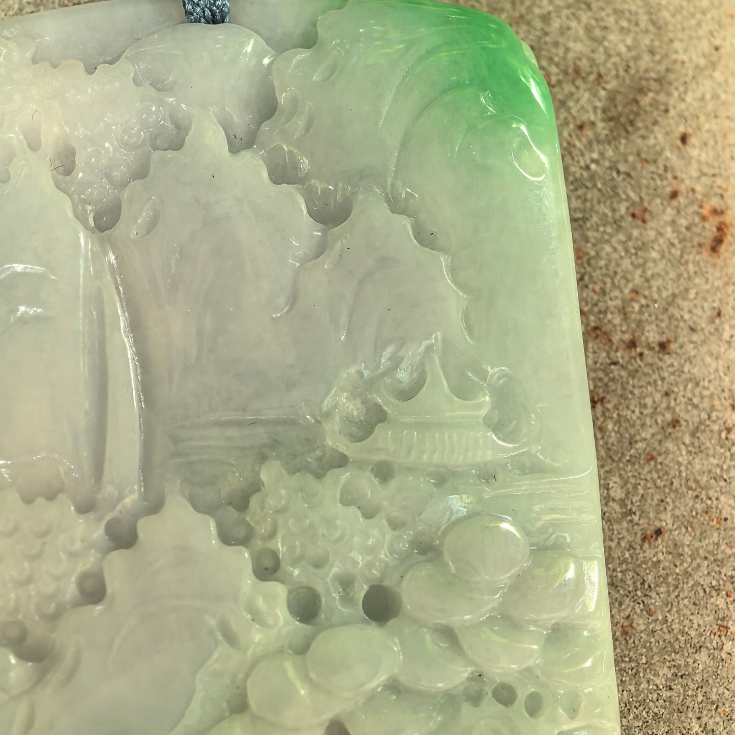 Natural Grade-A Glutinous White-Base Green Landscape Plaque Jadeite Pendant · Burmese Jade