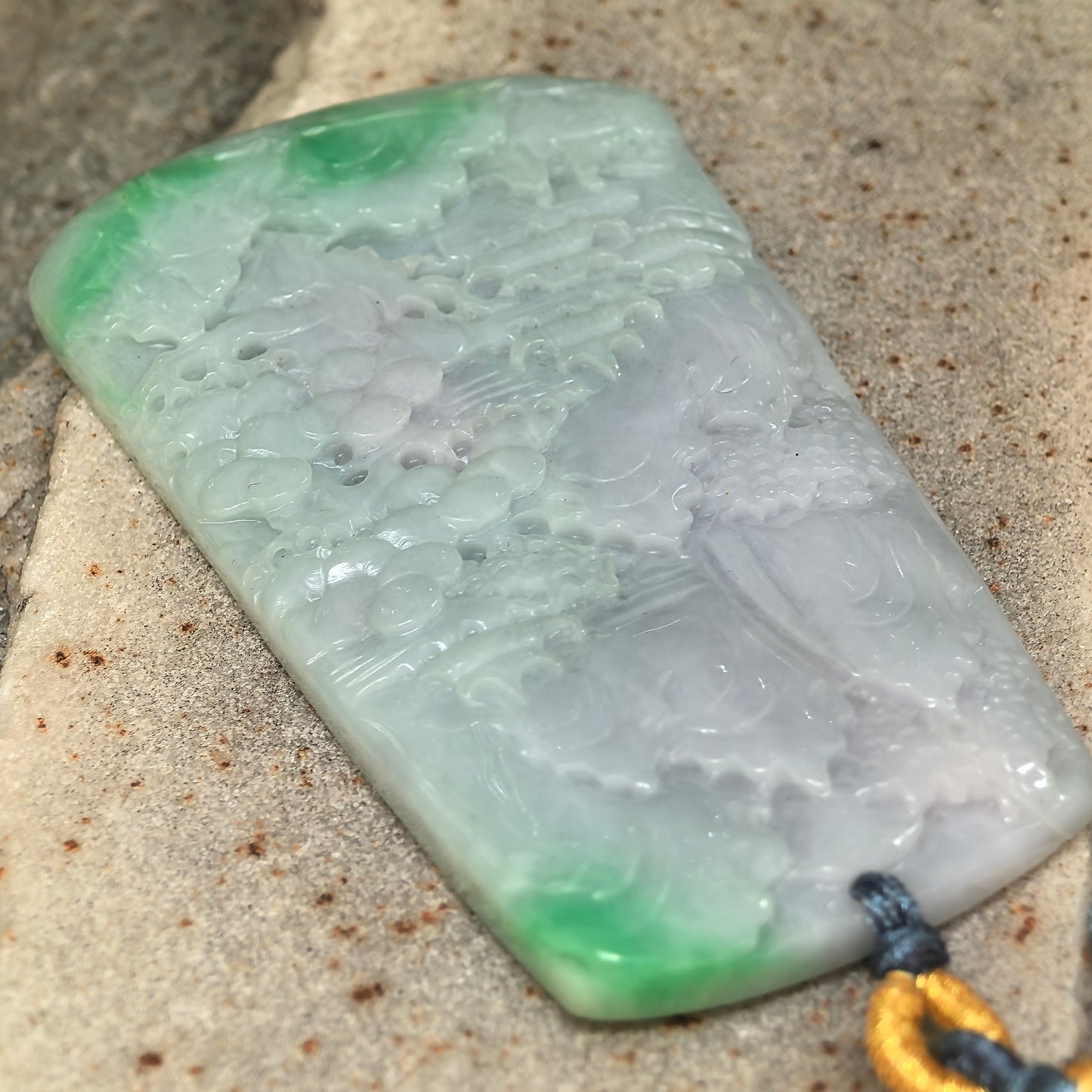 Natural Grade-A Glutinous White-Base Green Landscape Plaque Jadeite Pendant · Burmese Jade