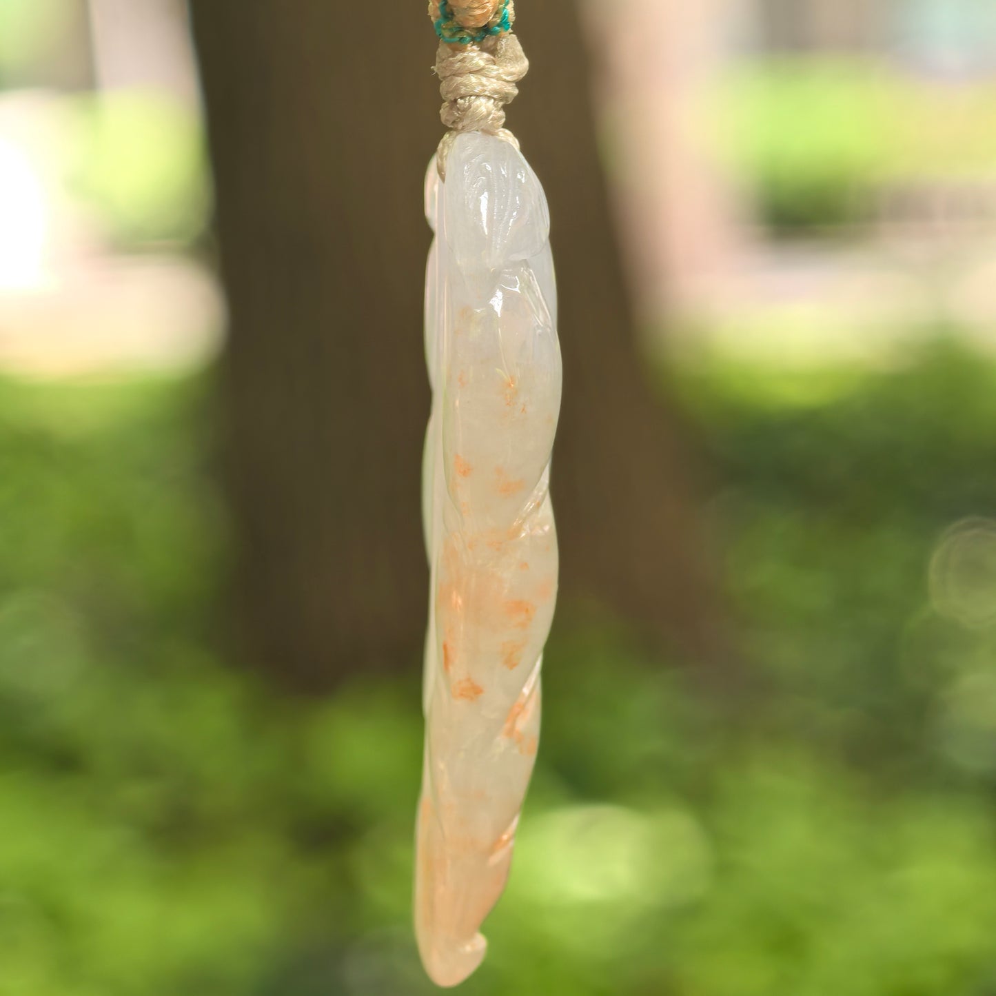Natural Grade-A Icy Glutinous White-Base Golden-Splash Leaf Jadeite Pendant · Burmese Jade
