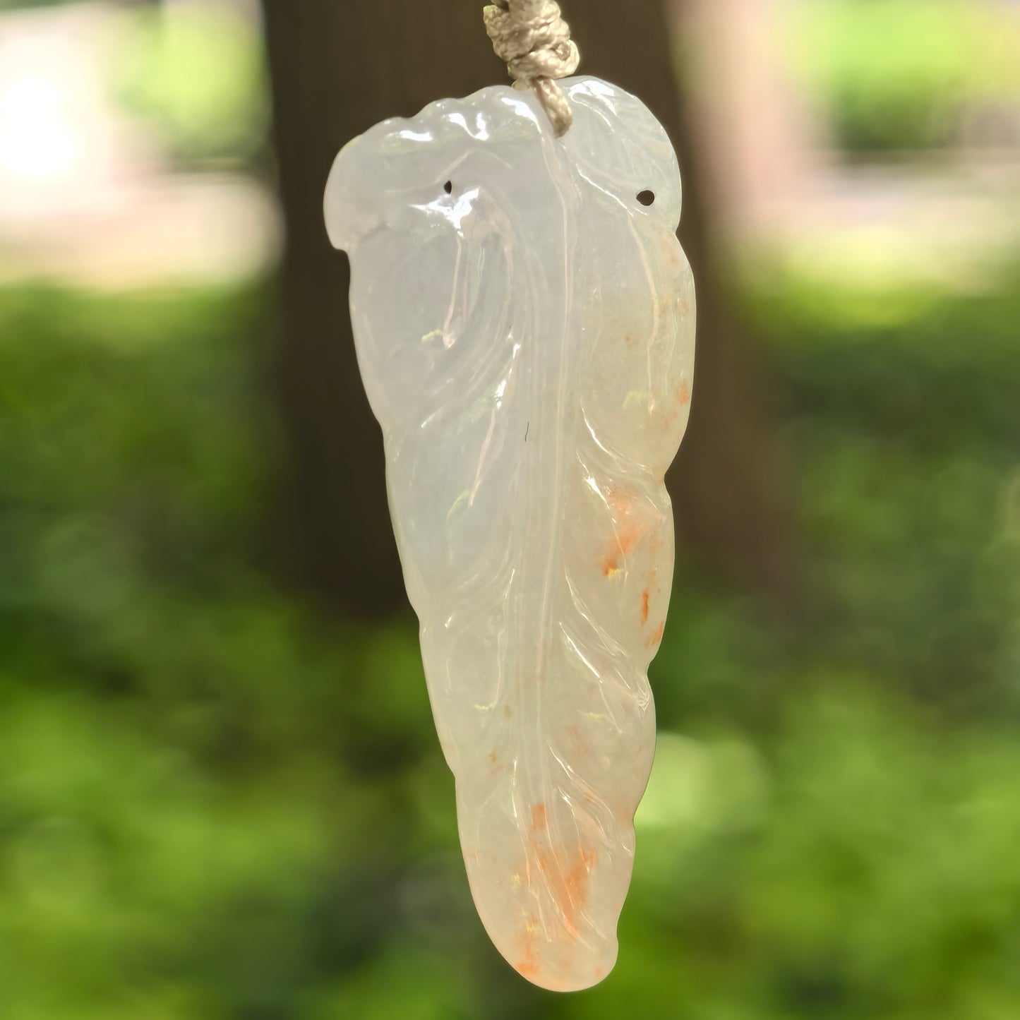 Natural Grade-A Icy Glutinous White-Base Golden-Splash Leaf Jadeite Pendant · Burmese Jade