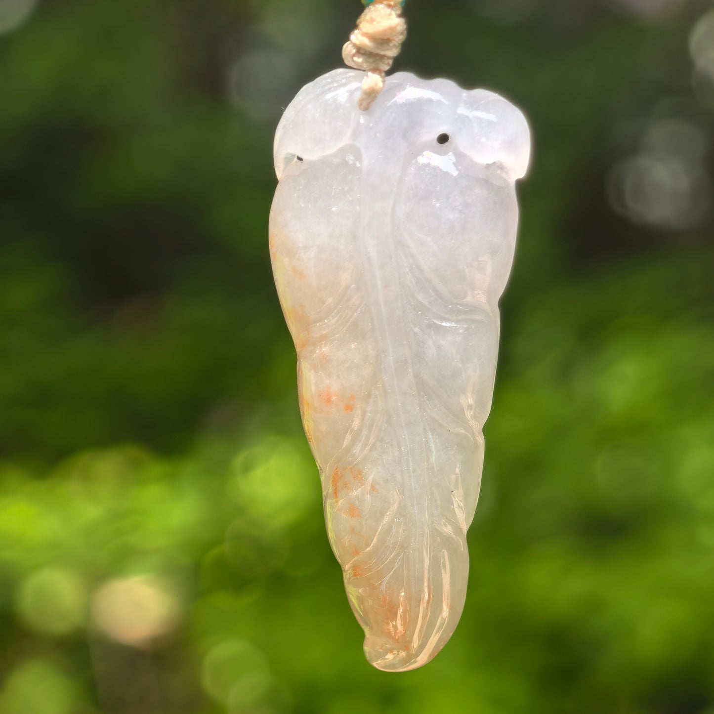 Natural Grade-A Icy Glutinous White-Base Golden-Splash Leaf Jadeite Pendant · Burmese Jade