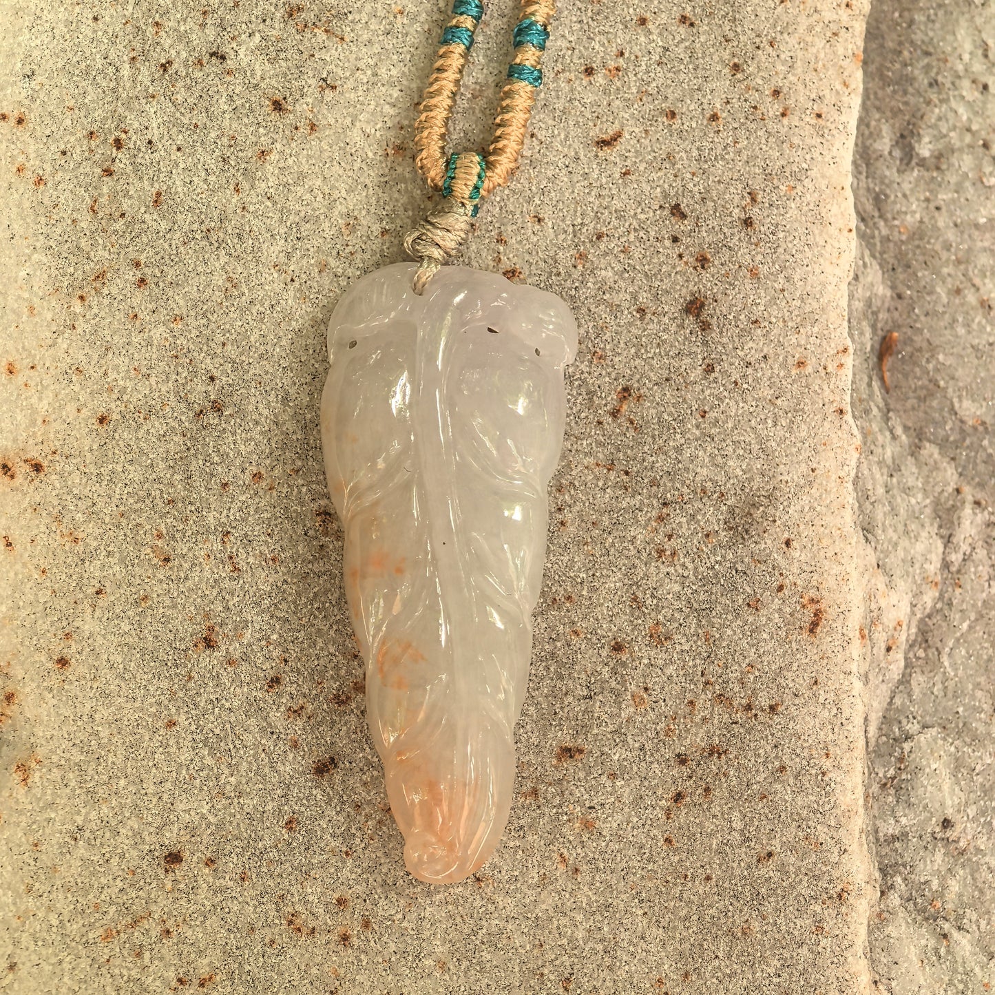 Natural Grade-A Icy Glutinous White-Base Golden-Splash Leaf Jadeite Pendant · Burmese Jade