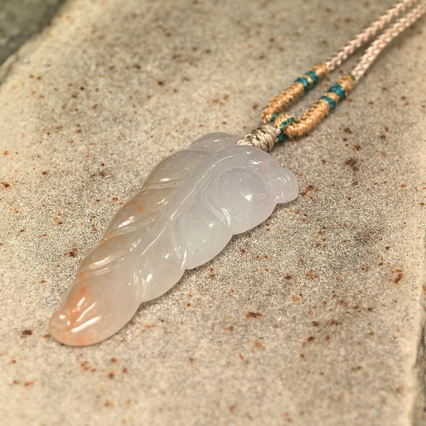 Natural Grade-A Icy Glutinous White-Base Golden-Splash Leaf Jadeite Pendant · Burmese Jade