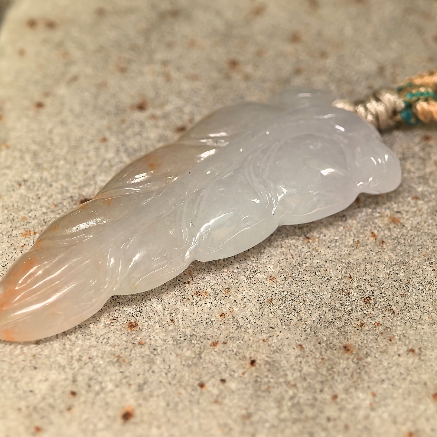Natural Grade-A Icy Glutinous White-Base Golden-Splash Leaf Jadeite Pendant · Burmese Jade