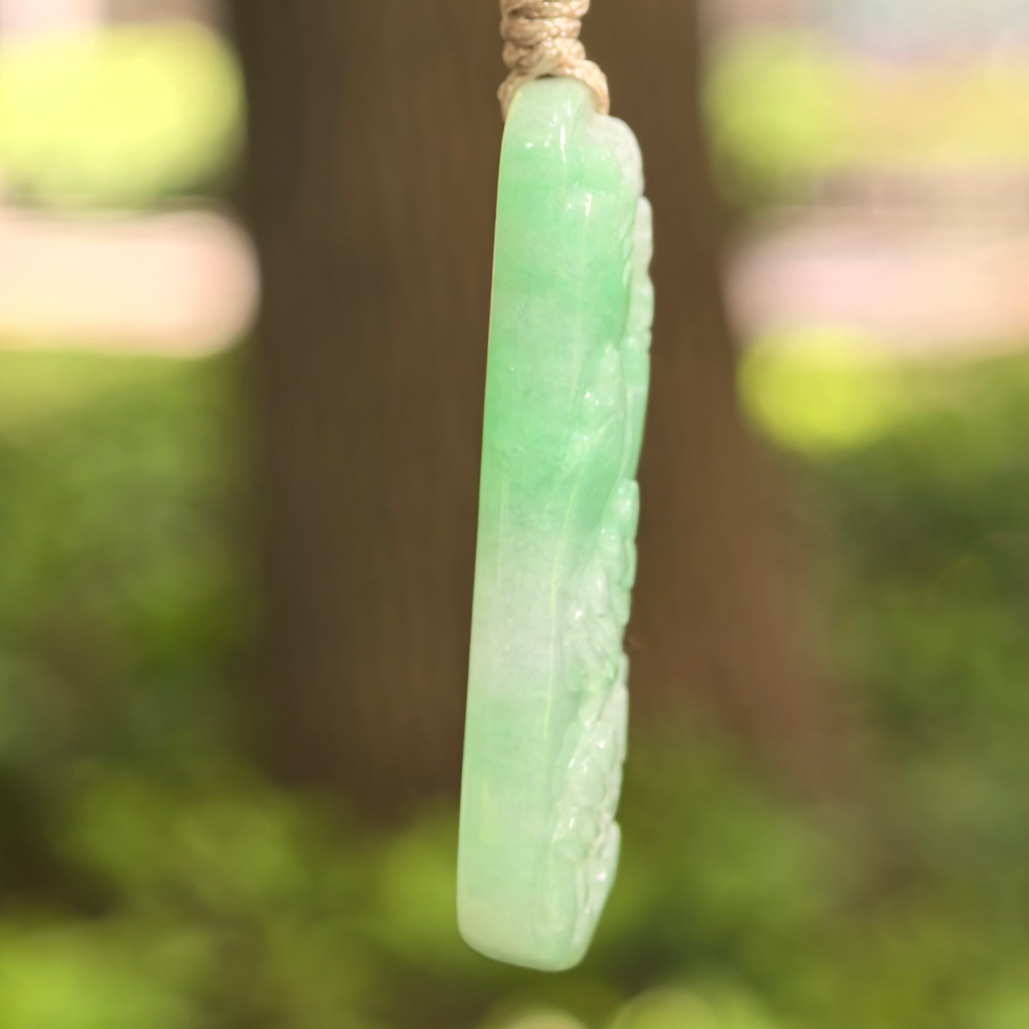 Natural Grade-A Glutinous White-Base Green Landscape Plaque Jadeite Pendant · Burmese Jade