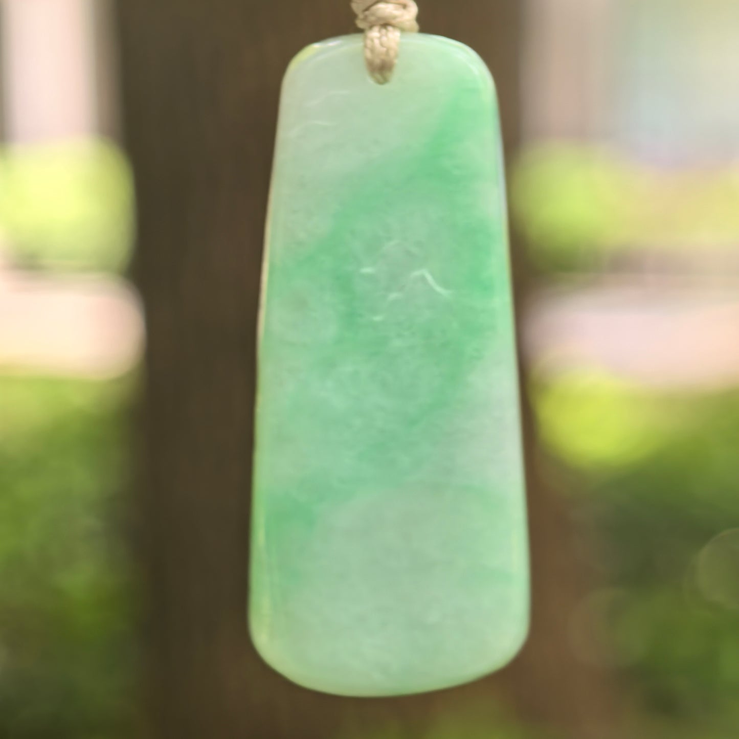 Natural Grade-A Glutinous White-Base Green Landscape Plaque Jadeite Pendant · Burmese Jade