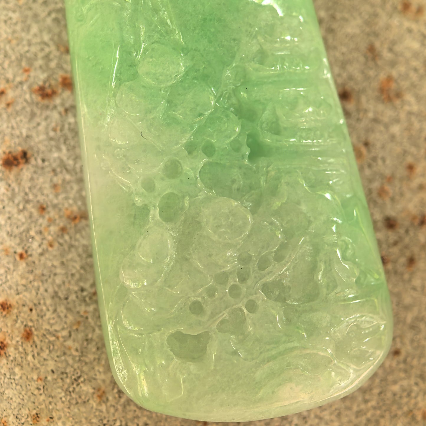 Natural Grade-A Glutinous White-Base Green Landscape Plaque Jadeite Pendant · Burmese Jade