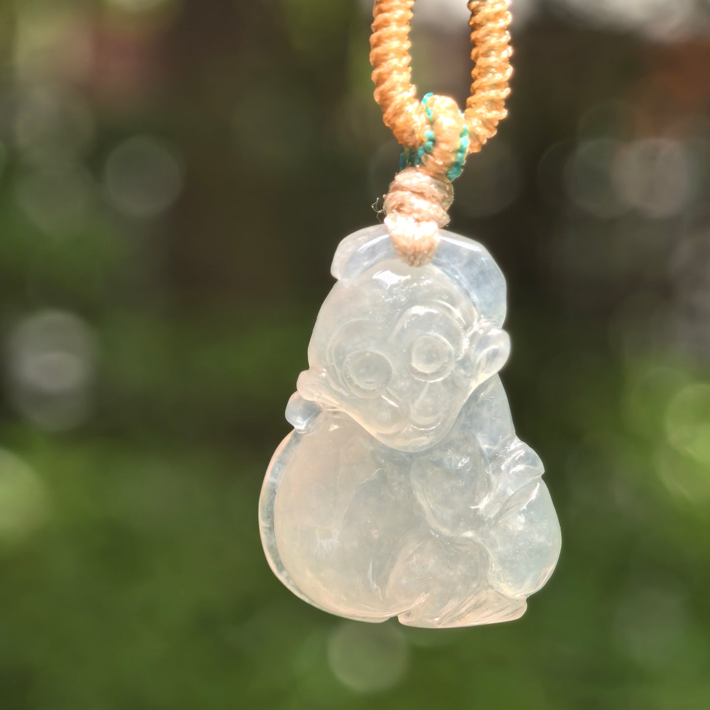 Natural Grade-A Icy Glutinous Light Green Base Monkey Jadeite Pendant · Burmese Jade